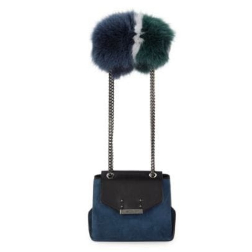 Authentic Santoni Mini Fox Fur-Trim Leather & Suede Bag NWT- Rare